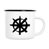 Emaille Tasse Dharma Rad Yoga in Wei&szlig;, 300 ml