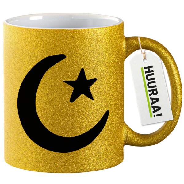 Glitzertasse Halbmond und Stern Islam 330ml