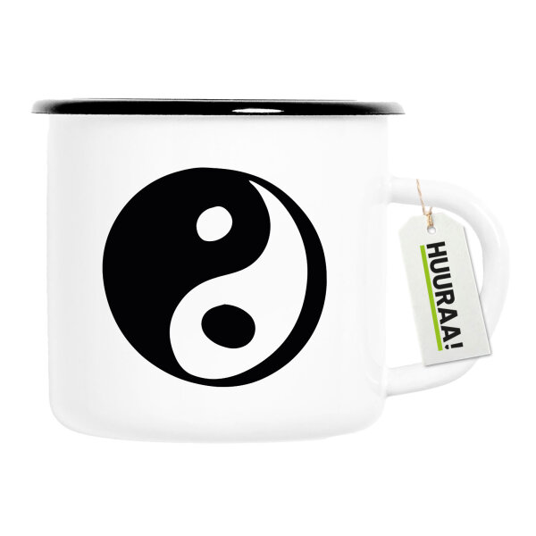 Emaille Tasse Yin und Yang Taoismus 300ml Vintage Emaille Becher