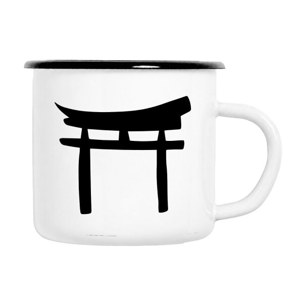 Emaille Tasse Torii Shintoismus in Weiß, 300 ml