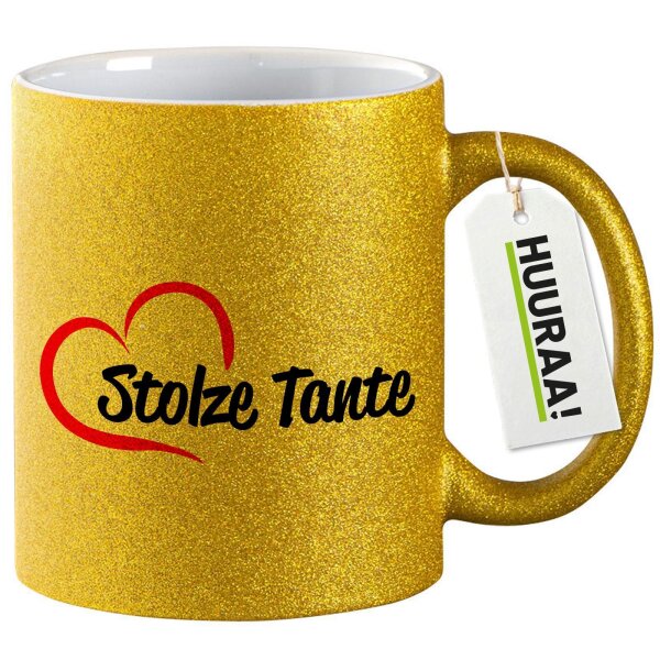 Glitzertasse Stolze Tante Herz 330ml