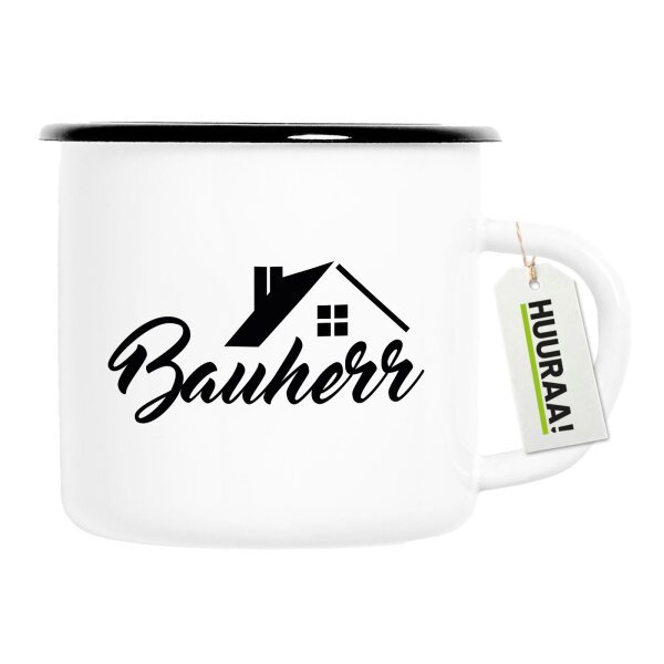 Emaille Tasse Bauherr  300ml Vintage Emaille Becher