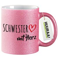 Kaffeebecher Schwester mit Herz 330ml Pink