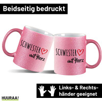 Kaffeebecher Schwester mit Herz 330ml Pink