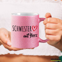 Kaffeebecher Schwester mit Herz 330ml Pink