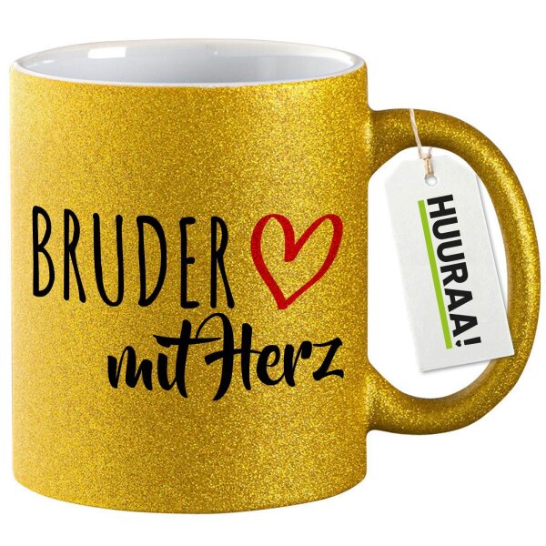 Glitzertasse Bruder mit Herz 330ml