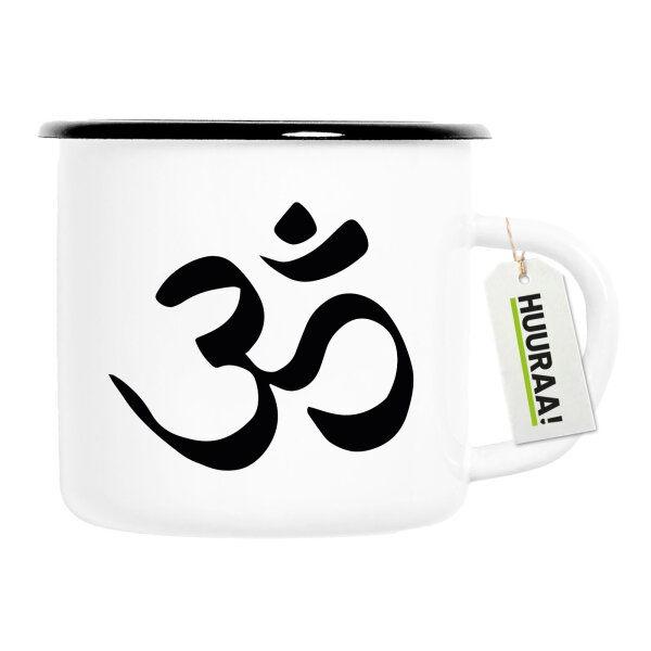 Emaille Tasse Yoga-Om Symbol 300ml Vintage Emaille Becher