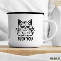 Emaille Tasse F*ck you grimmige Katze 300ml Vintage Emaille Becher