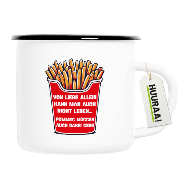 Emaille Tasse Liebe allein nicht Pommes dabei 300ml Vintage Emaille Becher