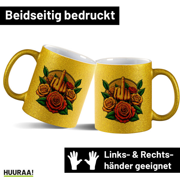 Glitzertasse Mittelfinger Rosen 330ml