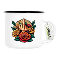 Emaille Tasse Mittelfinger Rosen 300ml Vintage