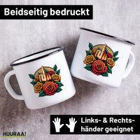 Emaille Tasse Mittelfinger Rosen 300ml Vintage
