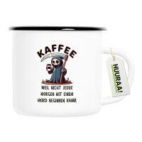 Emaille Tasse Kaffee weil morgens keinen Mord Sensenmann 300ml Vintage Emaille Becher