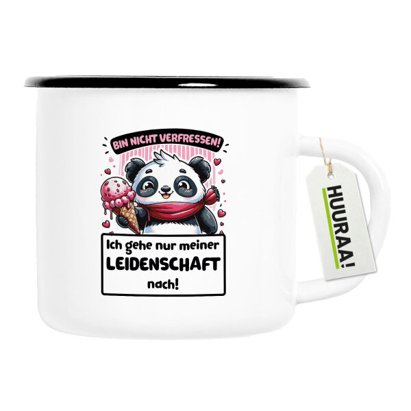 Emaille Tasse Verfressen, gehe Leidenschaft nach Pandabär 300ml Vintage Emaille Becher