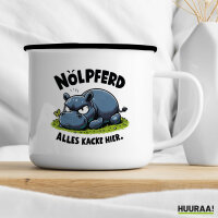 Emaille Tasse Nölpferd, alles kacke Nilpferd 300ml Vintage Emaille Becher