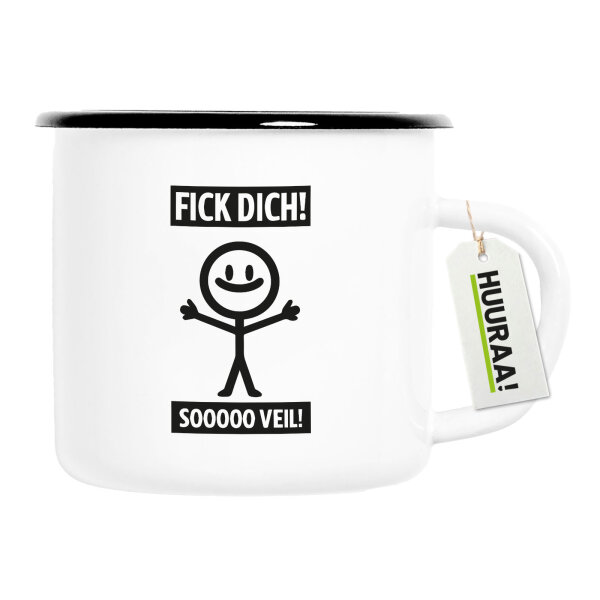 Emaille Tasse F*ck dick so viel Strichmännchen 300ml Vintage Emaille Becher