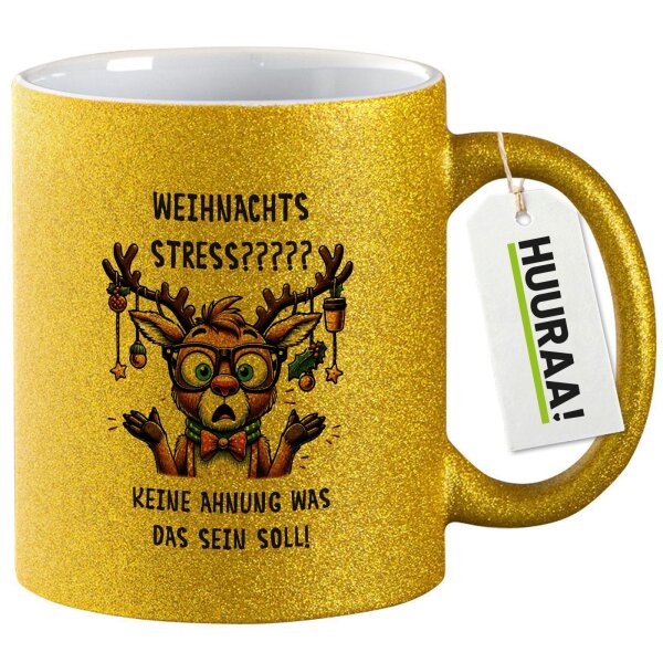 Glitzertasse Weihnachtsstress Rentier 330ml