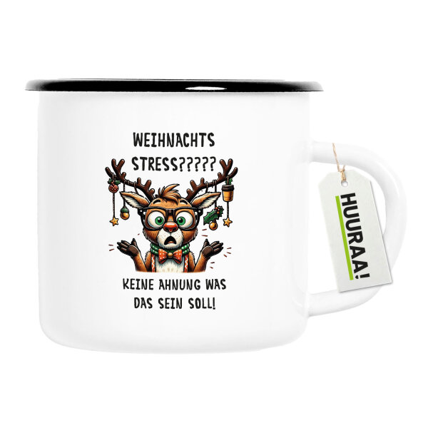 Emaille Tasse Weihnachtsstress Rentier 300ml Vintage