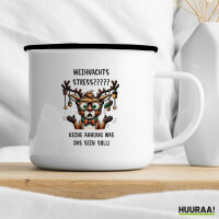Emaille Tasse Weihnachtsstress Rentier 300ml Vintage