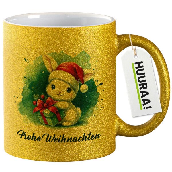 Glitzertasse Süßer Hase Frohe Weihnachten 330ml