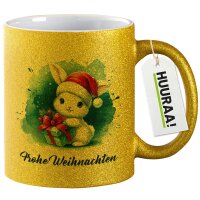 Glitzertasse Süßer Hase Frohe Weihnachten 330ml