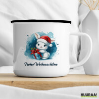 Emaille Tasse Süßer Hase Frohe Weihnachten 300ml Vintage Emaille Becher