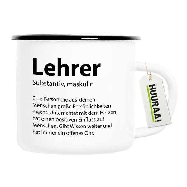 Emaille Tasse Lehrer Definition 300ml Vintage