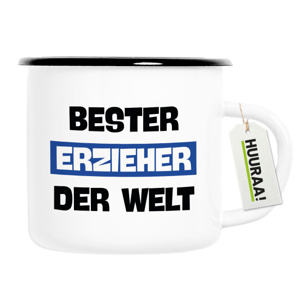 Emaille Tasse Bester Erzieher der Welt 300ml Vintage