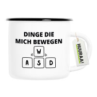 Emaille Tasse Dinge die mich bewegen Tastatur W A S D...