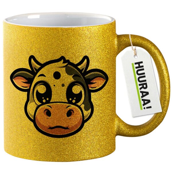 Glitzertasse Comic Kuh Kälbchen 330ml