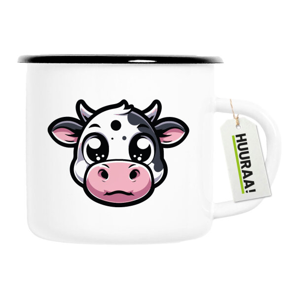 Emaille Tasse Comic Kuh Kälbchen 300ml Vintage