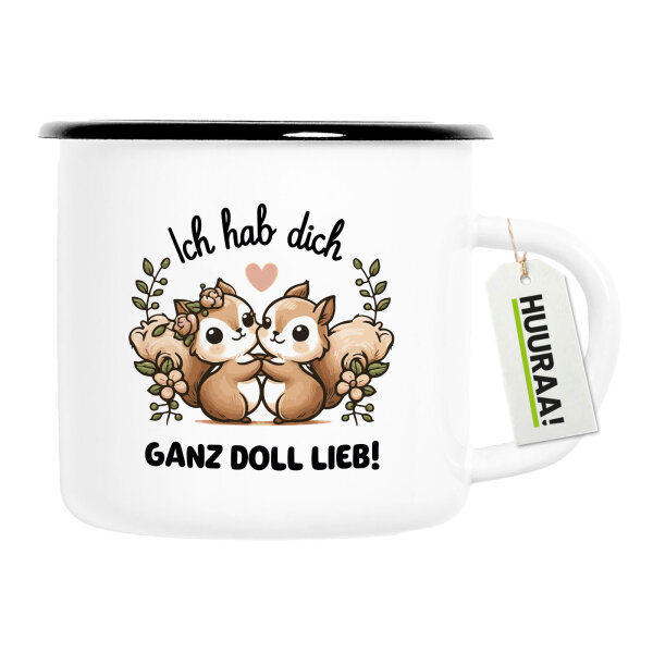 Emaille Tasse Ich hab dich ganz doll lieb Einchhörnchen 300ml Vintage
