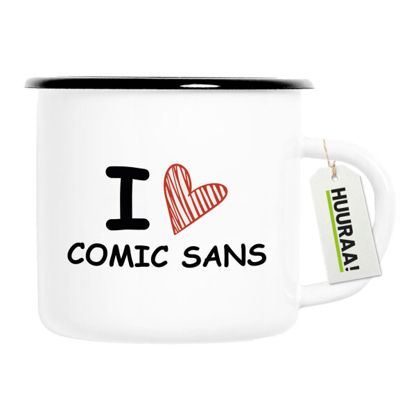 Emaille Tasse I love Comic Sans Herz 300ml Vintage Emaille Becher