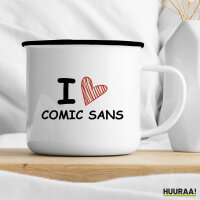 Emaille Tasse I love Comic Sans Herz 300ml Vintage