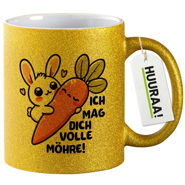 Glitzertasse Mag dich volle Möhre Hase 330ml
