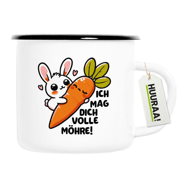 Emaille Tasse Mag dich volle Möhre Hase 300ml Vintage