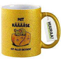 Glitzertasse Mit Käse ist alles besser Maus 330ml