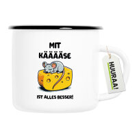 Emaille Tasse Mit Käse ist alles besser Maus 300ml Vintage