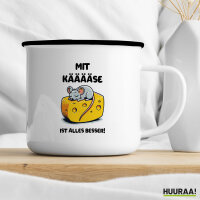 Emaille Tasse Mit Käse ist alles besser Maus 300ml Vintage