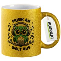 Glitzertasse Musik an Welt aus Eule 330ml