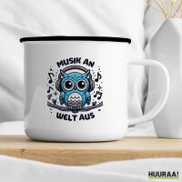 Emaille Tasse Musik an Welt aus Eule 300ml Vintage