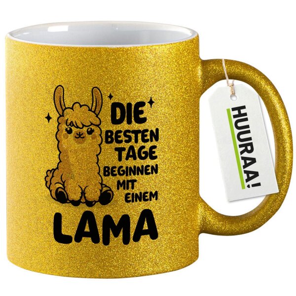 Glitzertasse Besten Tage beginnen mit einem Lama 330ml