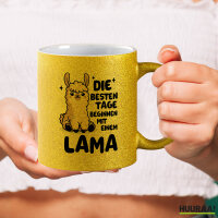 Glitzertasse Besten Tage beginnen mit einem Lama 330ml