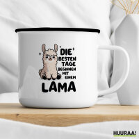 Emaille Tasse Besten Tage beginnen mit einem Lama 300ml Vintage Emaille Becher