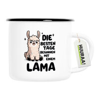 Emaille Tasse Besten Tage beginnen mit einem Lama 300ml...