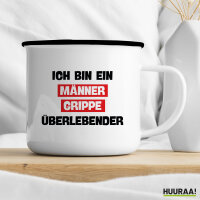 Emaille Tasse Ich bin ein Männergrippe überlebender 300ml Vintage Emaille Becher