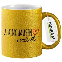 Glitzertasse L&uuml;dinghausen verliebt 330ml