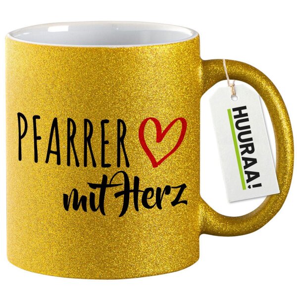 Glitzertasse Pfarrer mit Herz 330ml