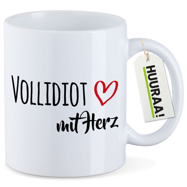 Kaffeetasse Vollidiot mit Herz 330ml