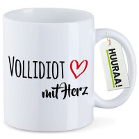 Kaffeetasse Vollidiot mit Herz 330ml